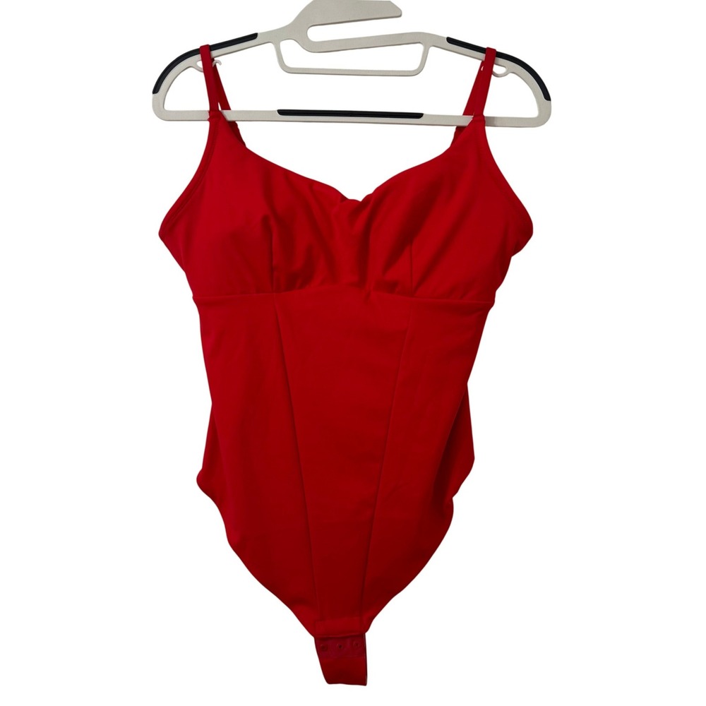 Popilush Red Shapewear Bodysuit Built-in Bra Adjustable Straps Large NWT